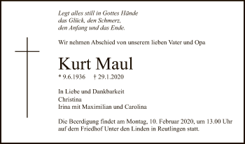 Anzeige von Kurt Maul von Reutlinger General-Anzeiger