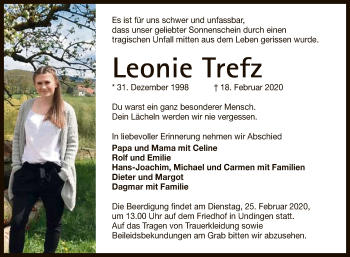 Anzeige von Leonie Trefz von Reutlinger General-Anzeiger