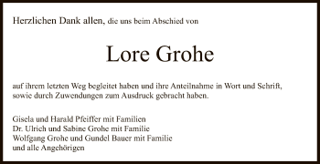Anzeige von Lore Grohe von Reutlinger General-Anzeiger