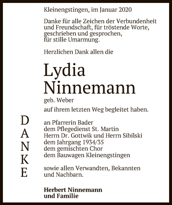 Anzeige von Lydia Ninnemann von Reutlinger General-Anzeiger