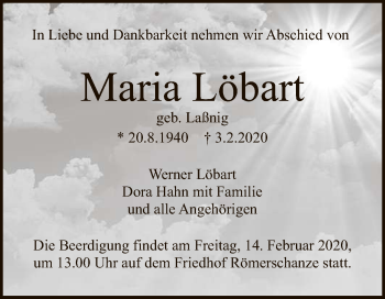 Anzeige von Maria Löbart von Reutlinger General-Anzeiger