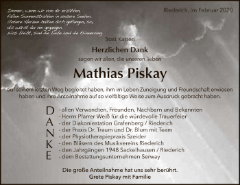 Anzeige von Mathias Piskay von Reutlinger General-Anzeiger