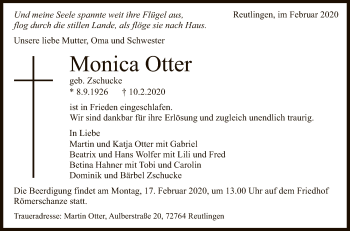 Anzeige von Monica Otter von Reutlinger General-Anzeiger