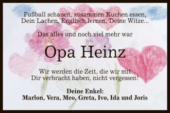 Anzeige von Opa Heinz  von Reutlinger General-Anzeiger