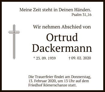 Anzeige von Ortrud Dackermann von Reutlinger General-Anzeiger