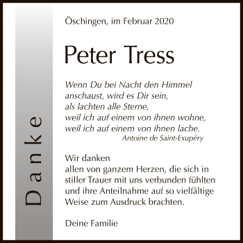 Anzeige von Peter Tress von Reutlinger General-Anzeiger