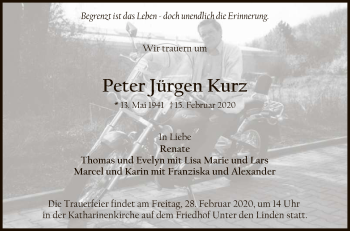Anzeige von Peter Jürgen Kurz von Reutlinger General-Anzeiger