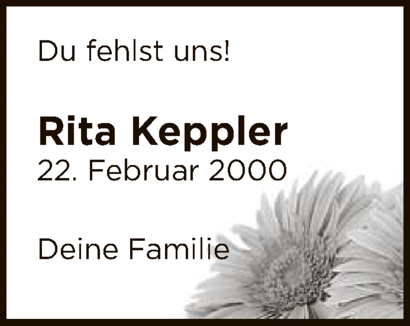  Traueranzeige für Rita Keppler vom 22.02.2020 aus Reutlinger General-Anzeiger
