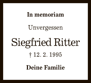 Anzeige von Siegfried Ritter von Reutlinger General-Anzeiger