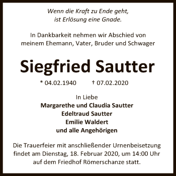 Anzeige von Siegfried Sautter von Reutlinger General-Anzeiger