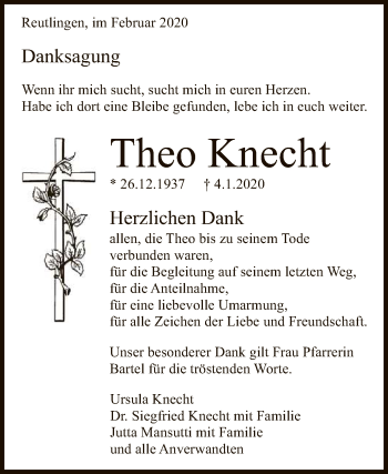 Anzeige von Theo Knecht von Reutlinger General-Anzeiger