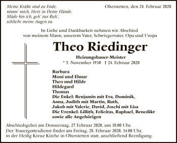 Anzeige von Theo Riedinger von Reutlinger General-Anzeiger