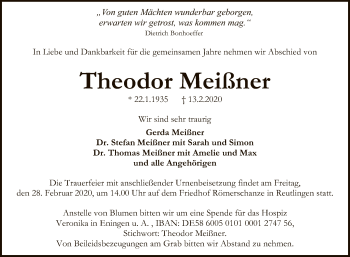 Anzeige von Theodor Meißner von Reutlinger General-Anzeiger