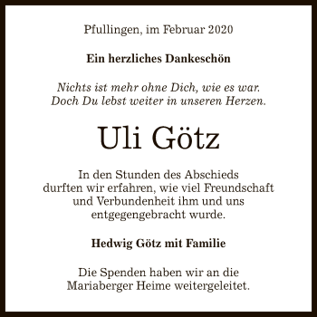 Anzeige von Uli Götz von Reutlinger General-Anzeiger