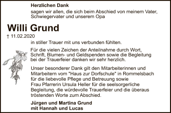 Anzeige von Willi Grund von Reutlinger General-Anzeiger