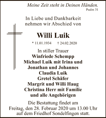 Anzeige von Willi Luik von Reutlinger General-Anzeiger