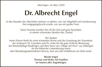 Anzeige von Albrecht Engel von Reutlinger General-Anzeiger