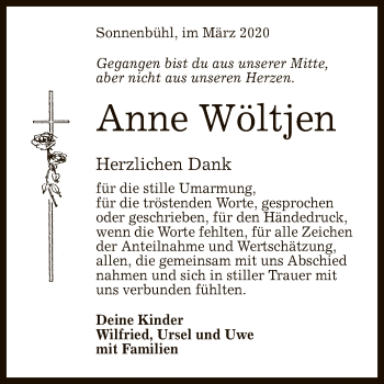 Anzeige von Anne Wöltjen von Reutlinger General-Anzeiger