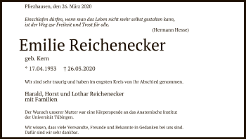 Anzeige von Emilie Reichenecker von Reutlinger General-Anzeiger