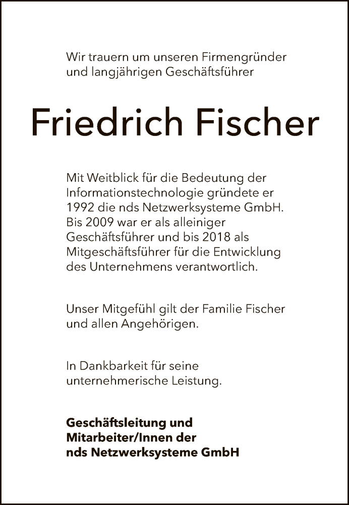  Traueranzeige für Friedrich Fischer vom 05.03.2020 aus Reutlinger General-Anzeiger