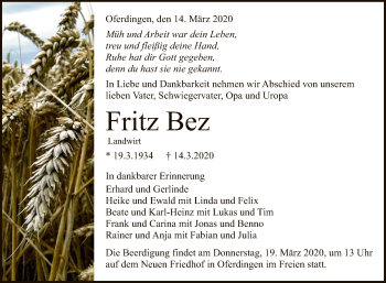 Anzeige von Fritz Bez von Reutlinger General-Anzeiger