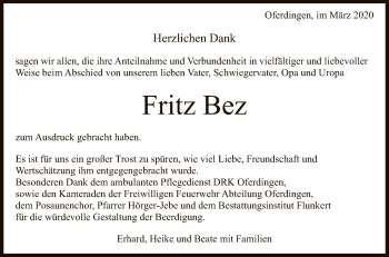 Anzeige von Fritz Bez von Reutlinger General-Anzeiger