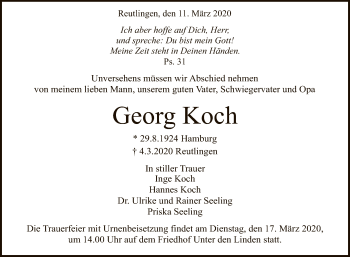 Anzeige von Georg Koch von Reutlinger General-Anzeiger