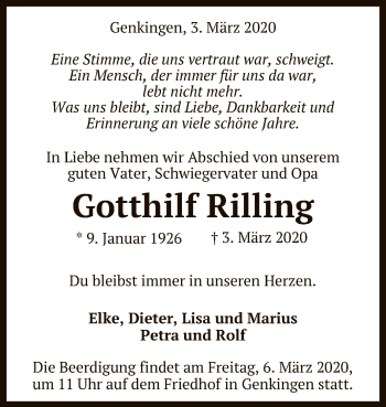 Anzeige von Gotthilf Rilling von Reutlinger General-Anzeiger