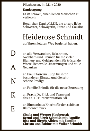 Anzeige von Heiderose Schmidt von Reutlinger General-Anzeiger
