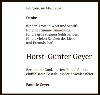 Anzeige von Horst-Günter Geyer von Reutlinger General-Anzeiger