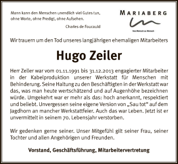 Anzeige von Hugo Zeiler von Reutlinger General-Anzeiger