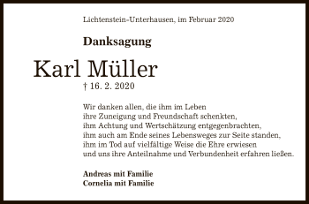 Anzeige von Karl Müller von Reutlinger General-Anzeiger