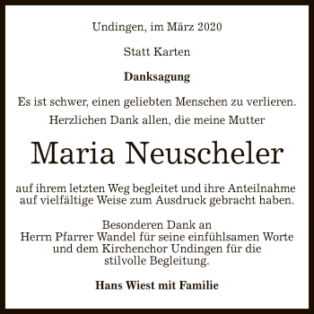 Anzeige von Maria Neuscheler von Reutlinger General-Anzeiger