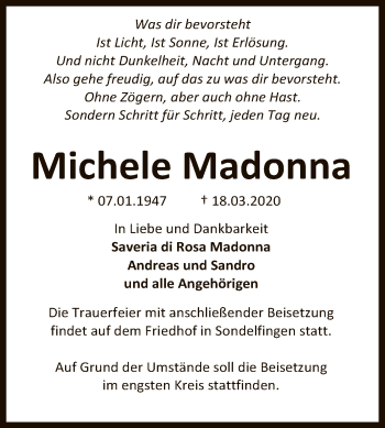 Anzeige von Michele Madonna von Reutlinger General-Anzeiger
