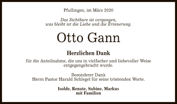 Anzeige von Otto Gann von Reutlinger General-Anzeiger