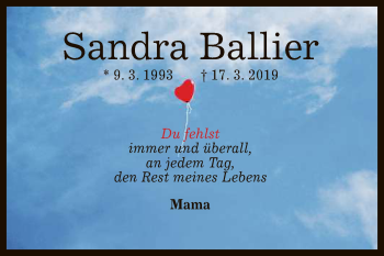 Anzeige von Sandra Ballier von Reutlinger General-Anzeiger