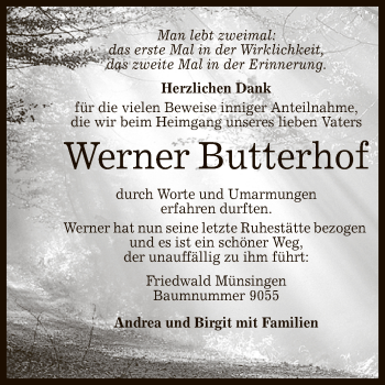 Anzeige von Werner Butterhof von Reutlinger General-Anzeiger