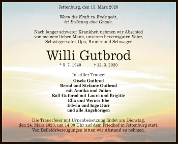 Anzeige von Willi Gutbrod von Reutlinger General-Anzeiger