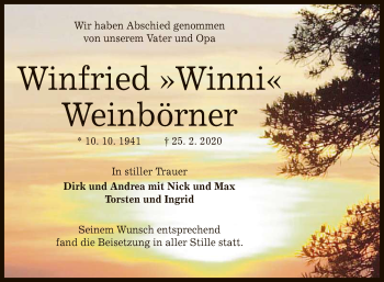 Anzeige von Winfried Weinbörner von Reutlinger General-Anzeiger