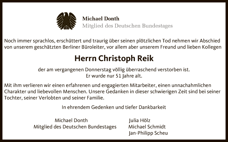  Traueranzeige für Christoph Reik vom 21.04.2020 aus Reutlinger General-Anzeiger