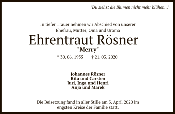 Anzeige von Ehrentraut Rösner von Reutlinger General-Anzeiger