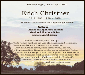 Anzeige von Erich Christner von Reutlinger General-Anzeiger