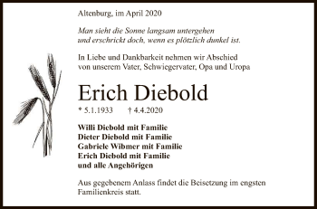 Anzeige von Erich Diebold von Reutlinger General-Anzeiger