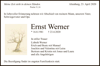 Anzeige von Ernst Werner von Reutlinger General-Anzeiger