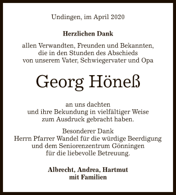 Anzeige von Georg Höneß von Reutlinger General-Anzeiger