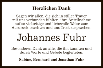 Anzeige von Johannes Fuhr von Reutlinger General-Anzeiger