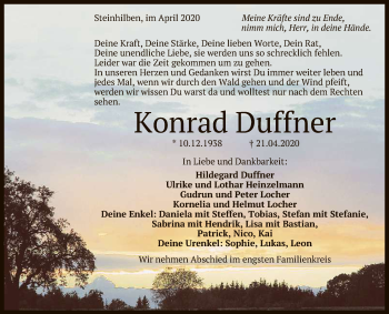 Anzeige von Konrad Duffner von Reutlinger General-Anzeiger