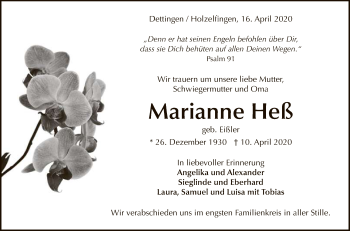 Anzeige von Marianne Heß von Reutlinger General-Anzeiger