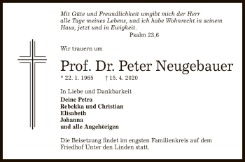 Anzeige von Peter Neugebauer von Reutlinger General-Anzeiger