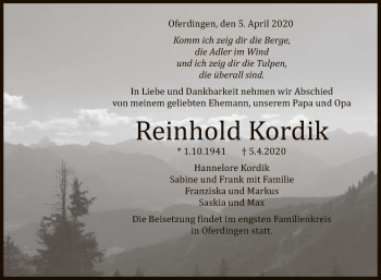 Anzeige von Reinhold Kordik von Reutlinger General-Anzeiger